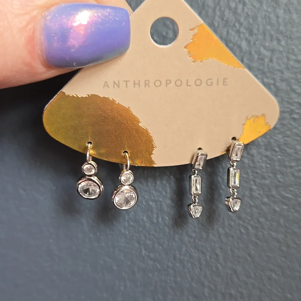 Anthropologie Crystal Framed Earrings Set Of 2